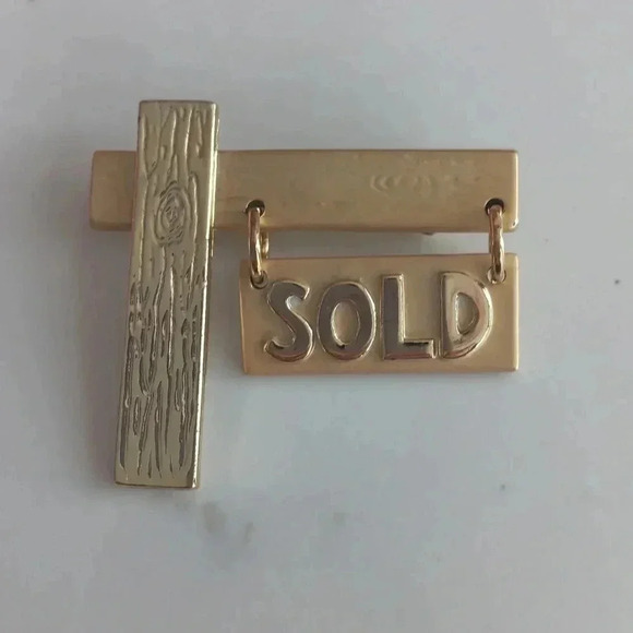 Gold tone Real Estate Sign Sold Pin - Picture 1 of 2